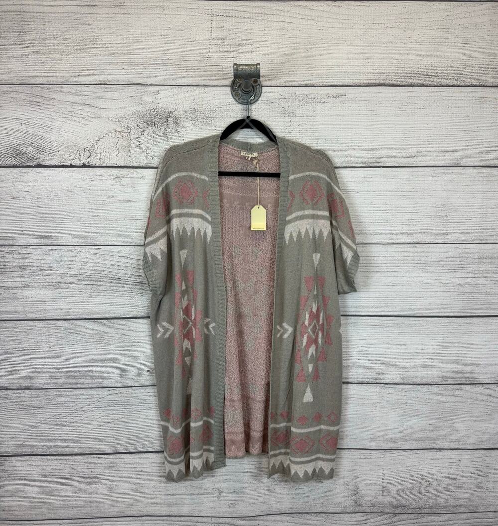 Jodifl Women's Gray Pink Aztec Knit Western Boho Cardigan Size M/L